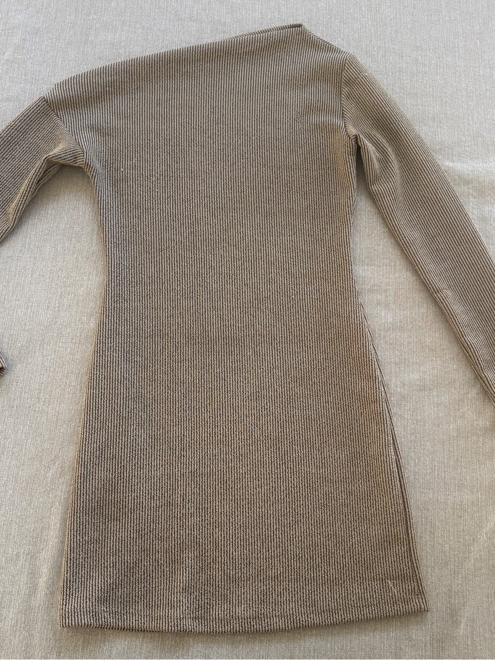 Zara Asymmetrical Ribbed Knit Dress - Taupe